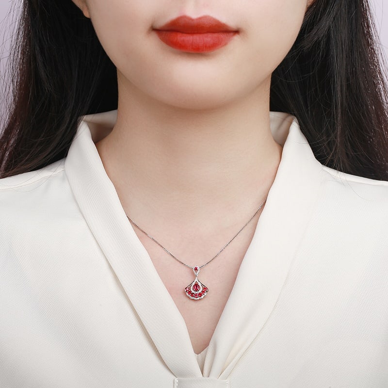 14k Gold 1.05 Ctw Natural Ruby & Diamond Pendant( Without Chain ) - 7