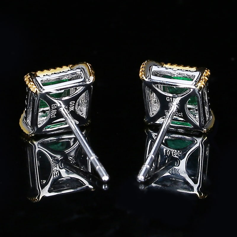 14k Gold 0.7 Ctw Vivid Green Natural Emerald & Diamond Earrings - 4