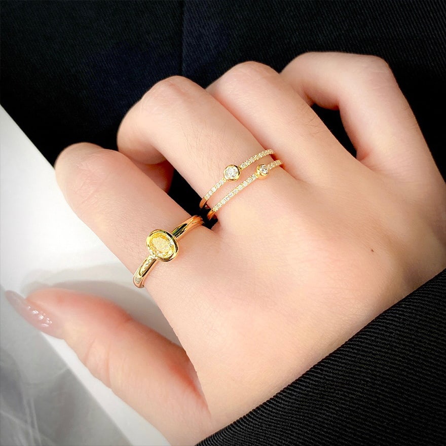 14k Gold 0.4 Ct Natural Yellow Diamond Ring - 5