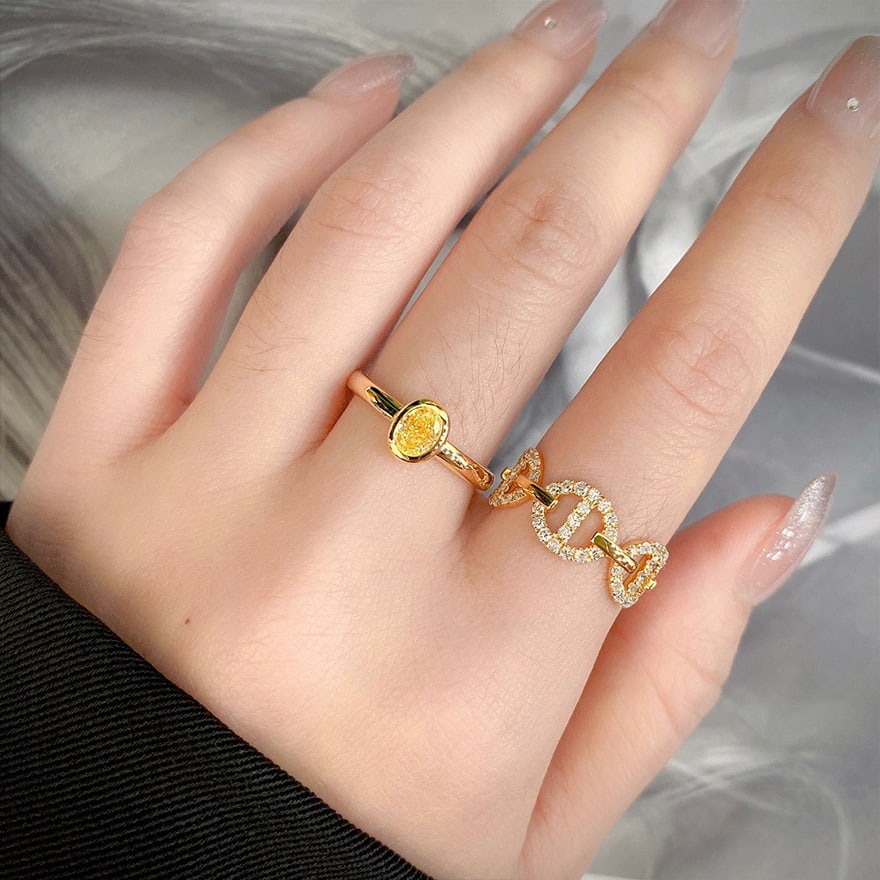 14k Gold 0.4 Ct Natural Yellow Diamond Ring - 6