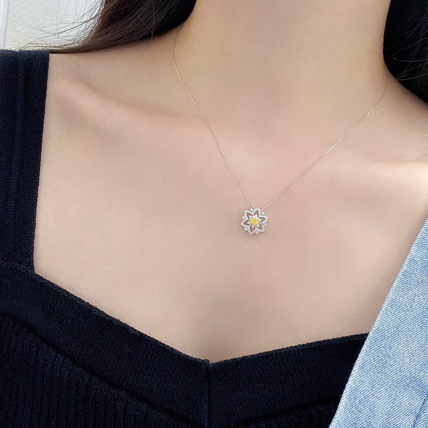 14k Gold 0.35 Ctw Natural Yellow Diamond & Diamond Necklace - 4