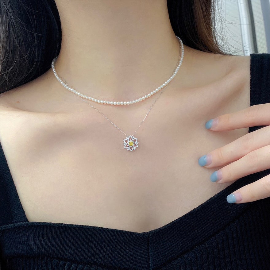 14k Gold 0.35 Ctw Natural Yellow Diamond & Diamond Necklace - 5