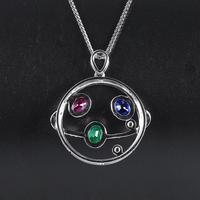 14k Gold 1.00 Ctw Natural Ruby & Emerald & Sapphire & Diamond Pendant( Without Chain ) - 3