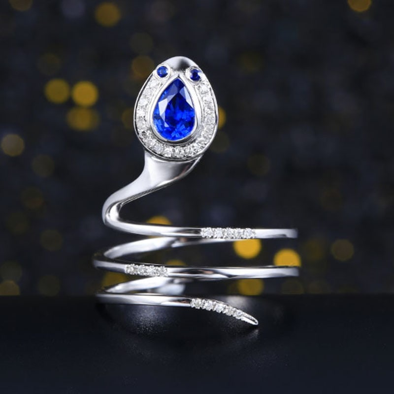14k Gold 0.51 Ctw Natural Sapphire & Diamond Ring: Ref:230939109 // gold content:14k gold // ring size:7. 25us // // main gemstone:sapphire // shape:pear // carat weight:0. 42ct // color:blue // treatment:natural // // adjacent gemstone 2 :