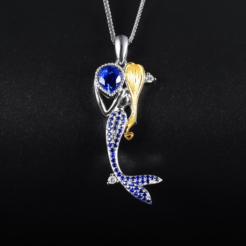 14k Gold 1.02 Ctw Natural Sapphire & Sapphire Pendant( Without Chain ): Ref:230939110 // gold content:14k gold // main gemstone:sapphire // shape:pear // carat weight:0. 88ct // color:blue // treatment:natural // // adjacent gemstone 2 : sapphire // shape:round //