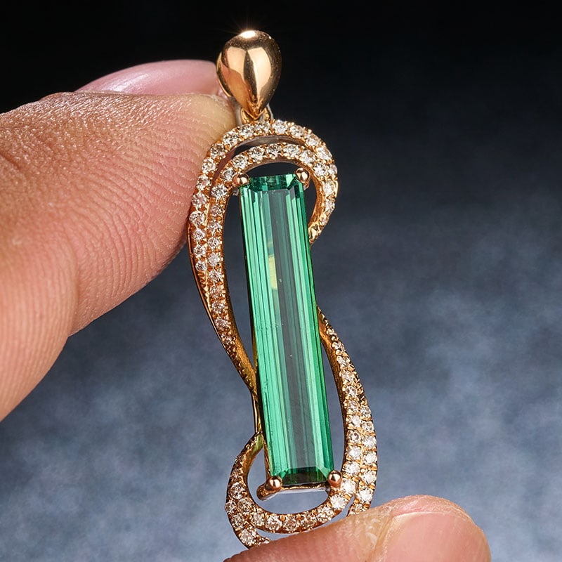 14k Gold 2.51 Ctw Natural Tourmaline & Diamond Pendant( Without Chain ) - 3