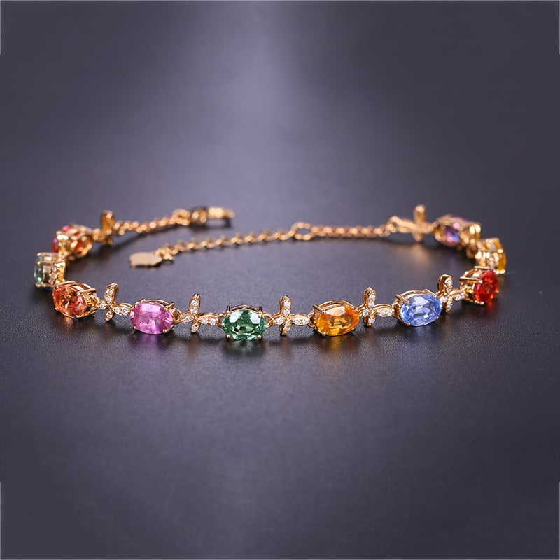 14k Gold 5.83 Ctw Natural Sapphire & Diamond Bracelet: Ref:230939113 // gold content:14k gold // main gemstone:sapphire // shape:oval // carat weight:5. 63ct // color:color // treatment:natural // // adjacent gemstone 2 : diamond // shape:round // carat w