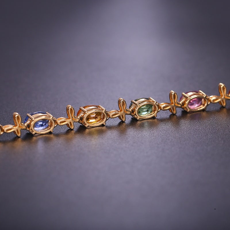 14k Gold 5.83 Ctw Natural Sapphire & Diamond Bracelet - 3