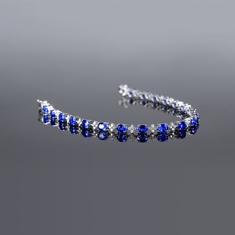 14k Gold 7.34 Ctw Natural Sapphire & Diamond Bracelet - 4