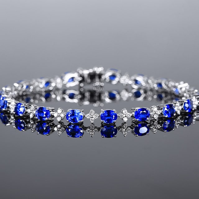 14k Gold 7.34 Ctw Natural Sapphire & Diamond Bracelet - 5