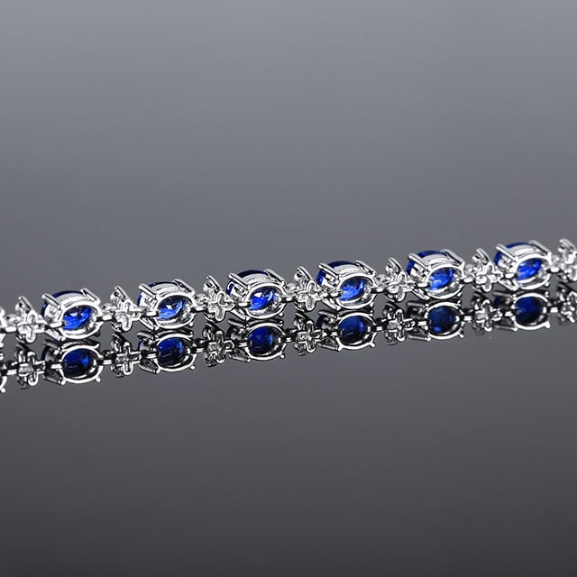 14k Gold 7.34 Ctw Natural Sapphire & Diamond Bracelet - 7