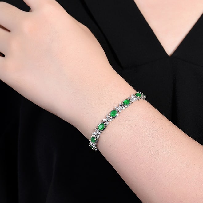 14k Gold 8.44 Ctw Vivid Green Natural Emerald & Sapphire Bracelet - 3