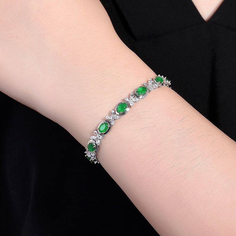 14k Gold 8.44 Ctw Vivid Green Natural Emerald & Sapphire Bracelet - 4