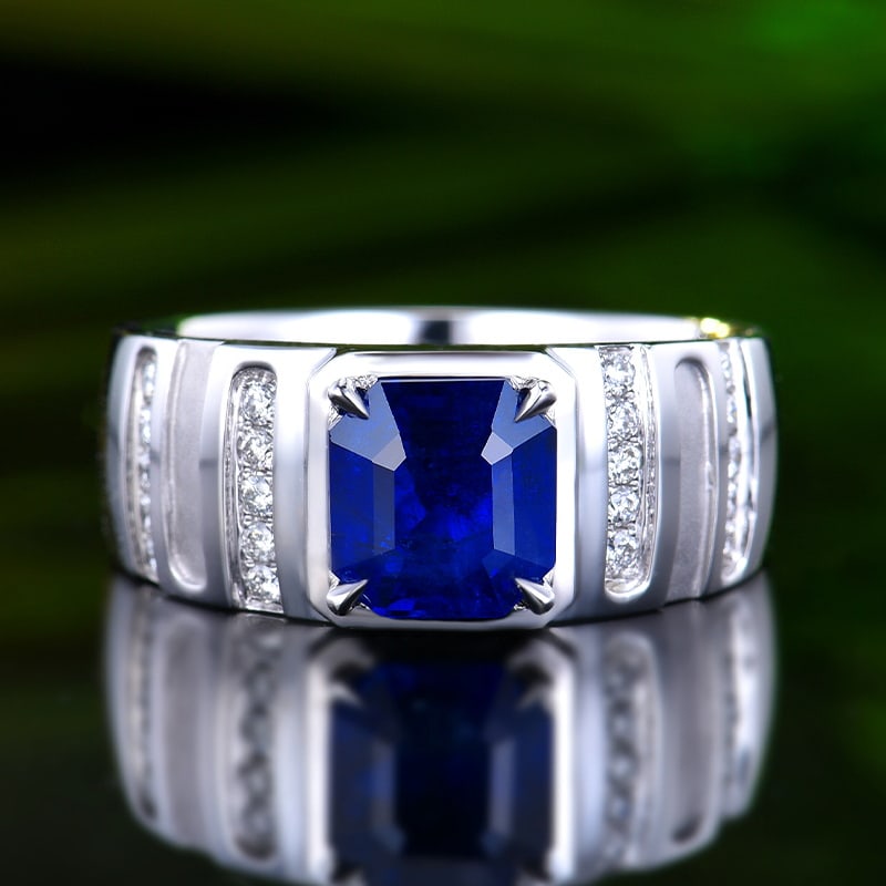 14k Gold 2.46 Ctw Natural Sapphire & Diamond & Men¡¯s Ring: Ref:230939119 // gold content:14k gold // ring size:8us // // main gemstone:sapphire // shape:octagonal // carat weight:2. 26ct // color:royal blue // treatment:natural // // adjacent gemstone 2 : dia