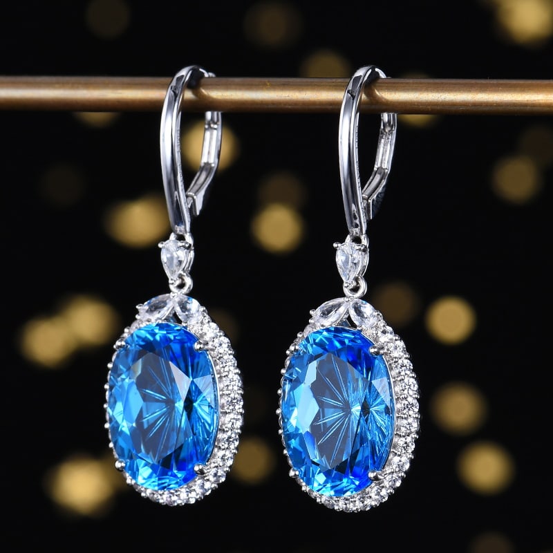 14k Gold 15.19 Ctw Natural Topaz & Sapphire Earrings - 3