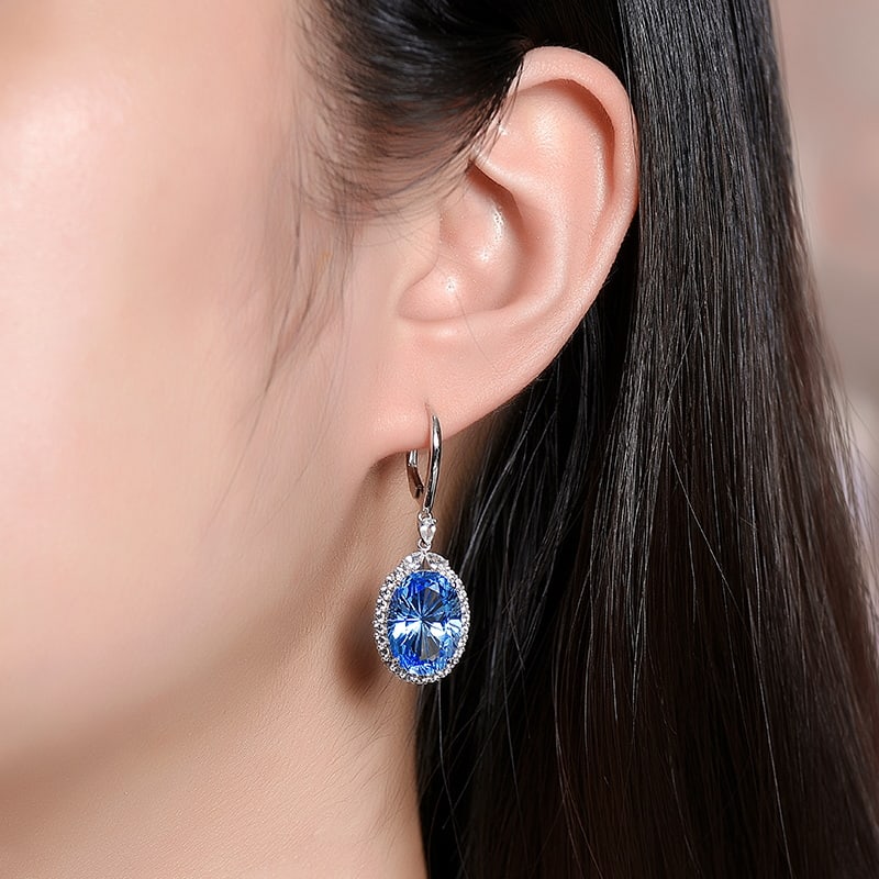 14k Gold 15.19 Ctw Natural Topaz & Sapphire Earrings - 5