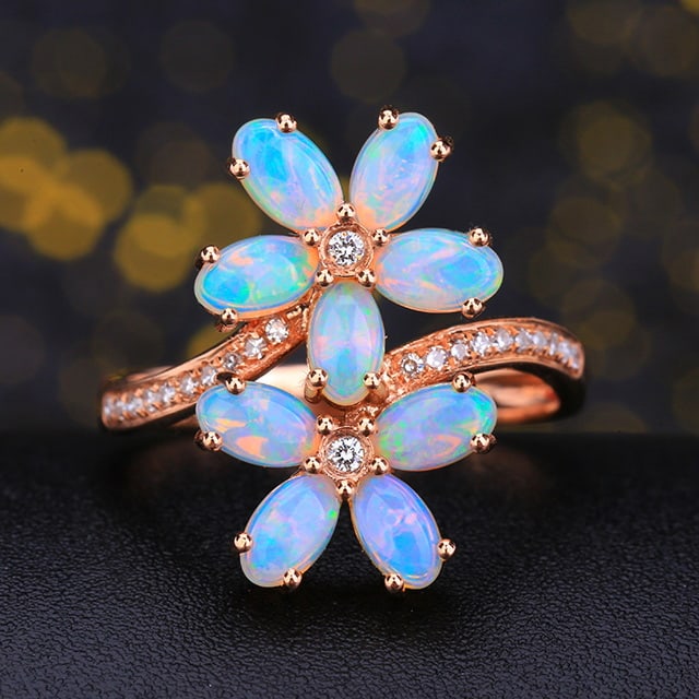 14k Gold 1.78 Ctw Natural Opal & Diamond Ring - 2