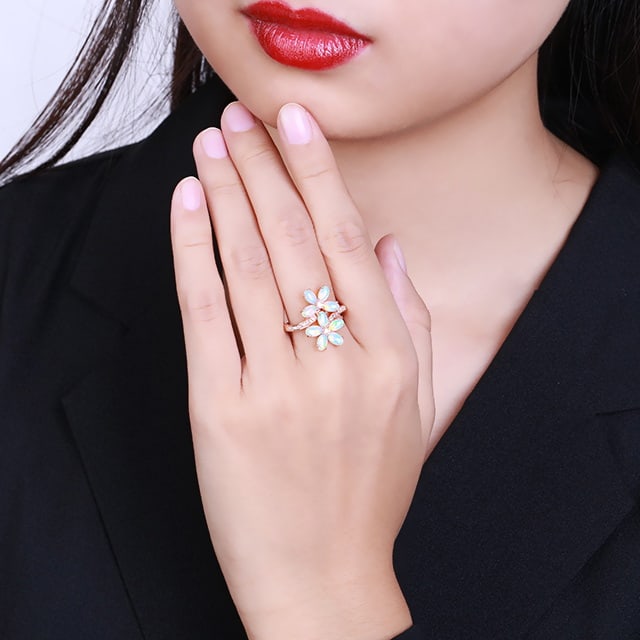 14k Gold 1.78 Ctw Natural Opal & Diamond Ring - 4