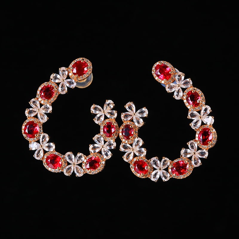 14k Gold 6.54 Ctw Natural Ruby & Sapphire Earrings: Ref:230939125 // gold content:14k gold // main gemstone:ruby // shape:oval // carat weight:3. 14ct // color:pigeonblood red // treatment:natural // // adjacent gemstone 2 : sapphire // number of stone