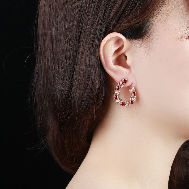 14k Gold 6.54 Ctw Natural Ruby & Sapphire Earrings - 2