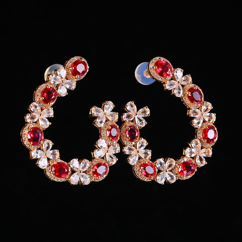 14k Gold 6.54 Ctw Natural Ruby & Sapphire Earrings - 5