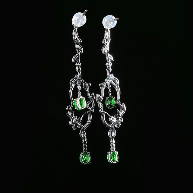 14k Gold 1.93 Ctw Vivid Green Natural Tsavorite & Diamond Earrings - 5