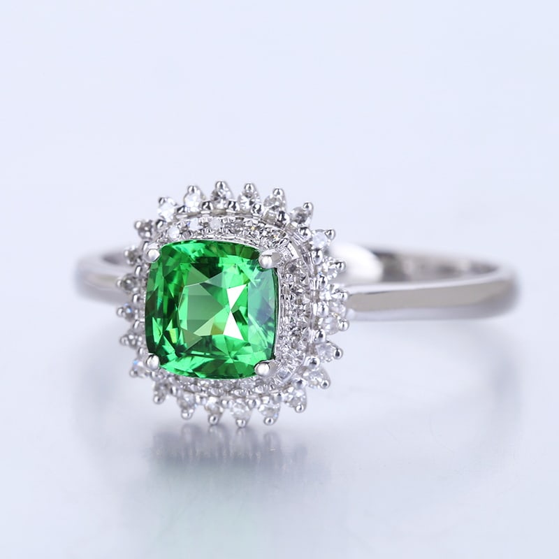 14k Gold 1 Ct Natural Tsavorite & Diamond Ring - 6
