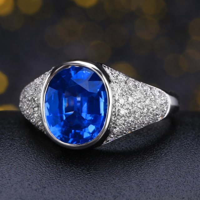14k Gold 3.89 Ctw Natural Sapphire & Diamond Ring - 6