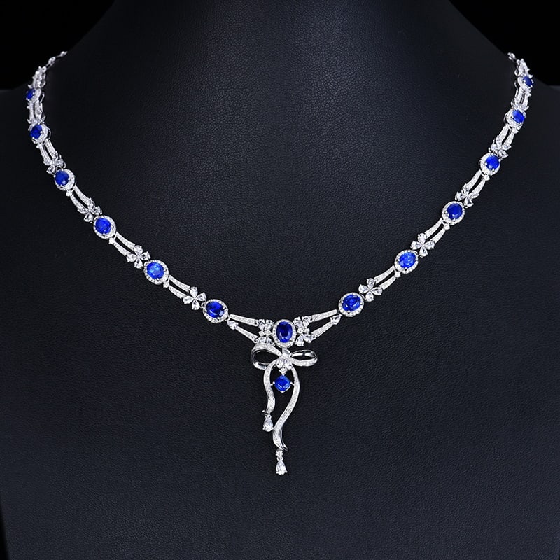 14k Gold 7.54 Ctw Natural Sapphire & Diamond Necklace: Ref:230939135 // gold content:14k gold // main gemstone:sapphire // shape:multiply // carat weight:6. 03ct // color:cornflower blue // treatment:natural // // adjacent gemstone 2 : diamond //