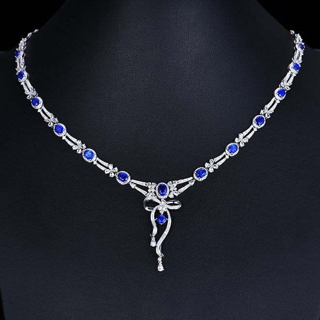 14k Gold 7.54 Ctw Natural Sapphire & Diamond Necklace - 2