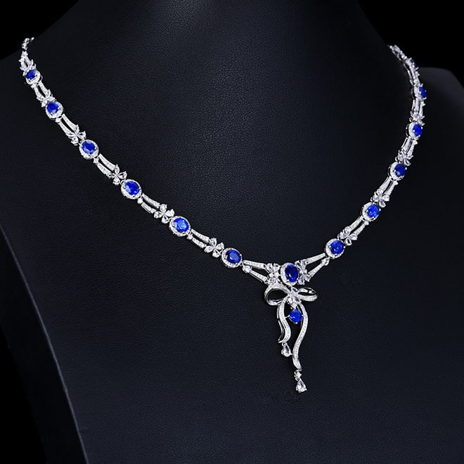 14k Gold 7.54 Ctw Natural Sapphire & Diamond Necklace - 4