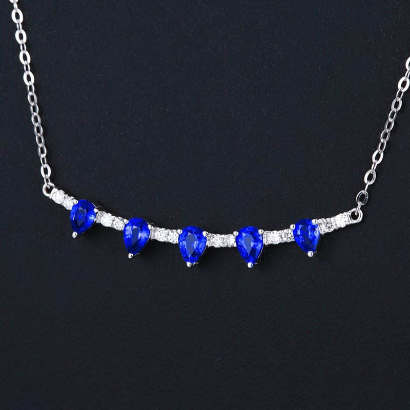 14k Gold 1.07 Ctw Natural Sapphire & Diamond Necklace: Ref:230939137 // gold content:14k gold // main gemstone:sapphire // shape:pear // carat weight:0. 95ct // color:blue // treatment:natural // // adjacent gemstone 2 : diamond // number of stones:12