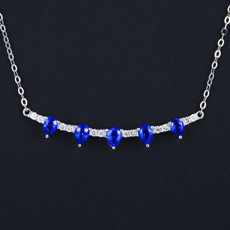 14k Gold 1.07 Ctw Natural Sapphire & Diamond Necklace - 2