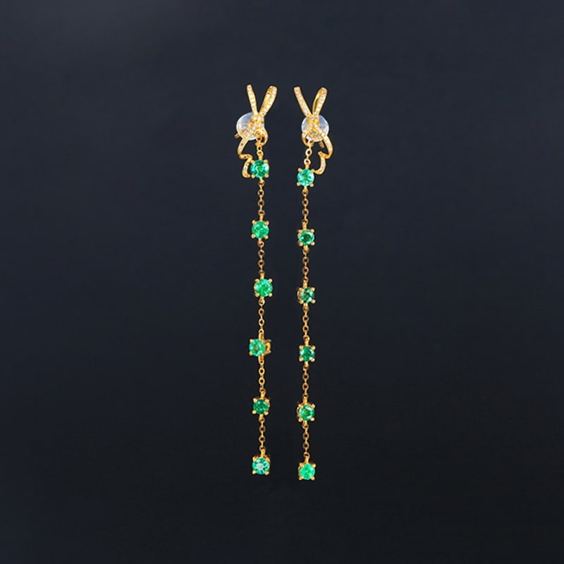 14k Gold 1.97 Ctw Vivid Green Natural Emerald & Diamond Earrings: Ref:230939138 // gold content:14k gold // main gemstone:emerald // shape:round // carat weight:1. 77ct // color:vivid green // treatment:natural // cut grade:g // // adjacent gemstone 2 : diamond