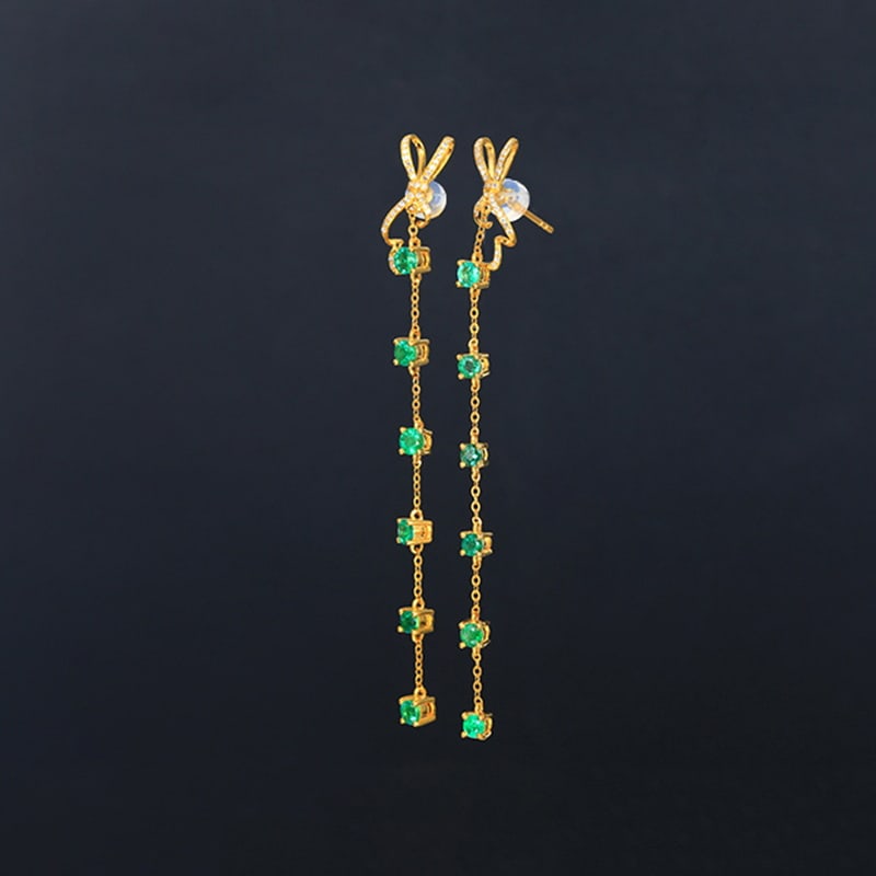 14k Gold 1.97 Ctw Vivid Green Natural Emerald & Diamond Earrings - 5