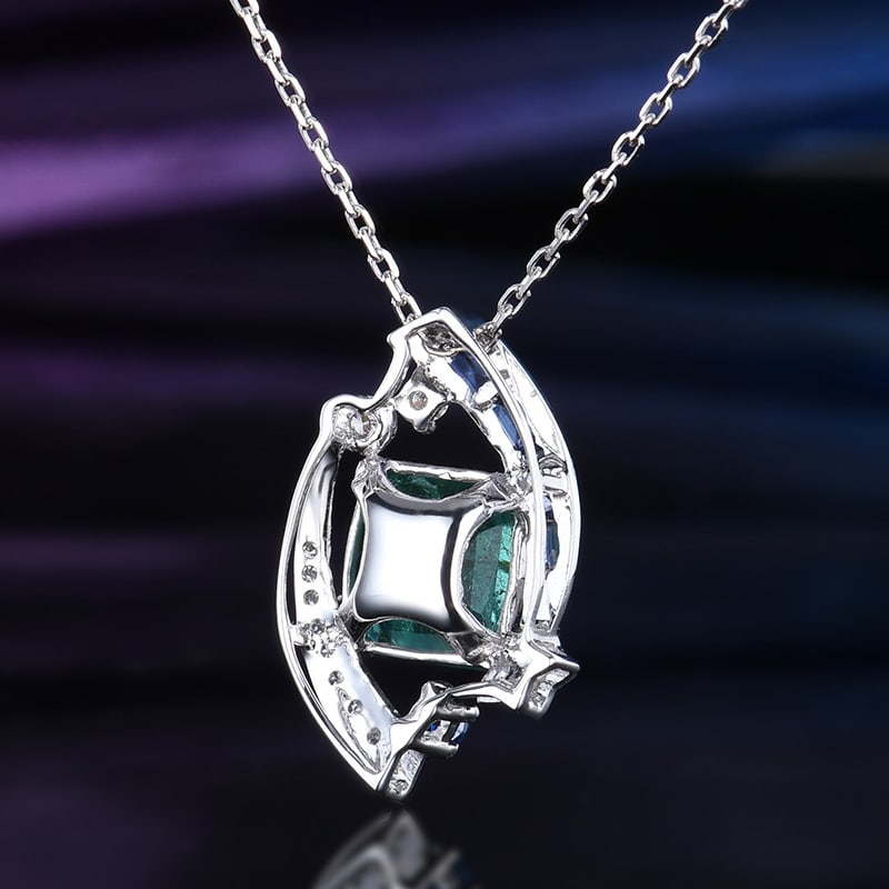 14k Gold 1.51 Ctw Natural Emerald & Diamond Pendant( Without Chain ) - 3