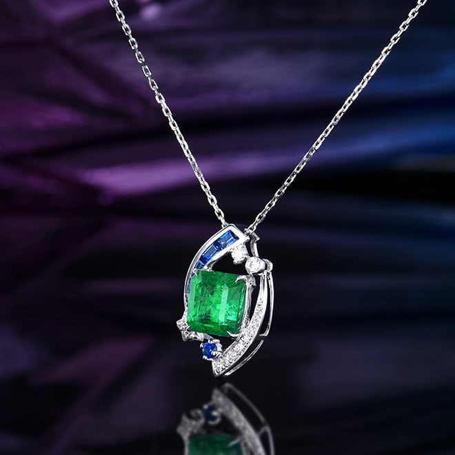 14k Gold 1.51 Ctw Natural Emerald & Diamond Pendant( Without Chain ) - 4