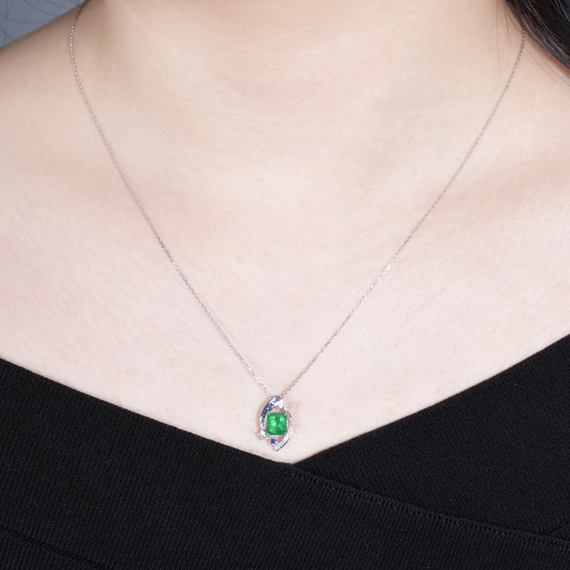 14k Gold 1.51 Ctw Natural Emerald & Diamond Pendant( Without Chain ) - 5