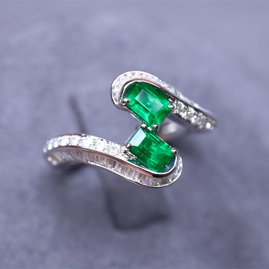 14k Gold 1.02 Ctw Natural Emerald & Diamond Ring - 7