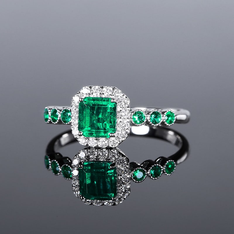 14k Gold 1.11 Ctw Natural Emerald & Diamond Ring - 5
