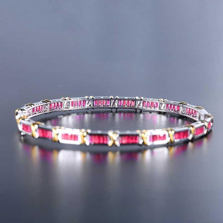 14k Gold 2.95 Ct Natural Ruby Bangle - 2