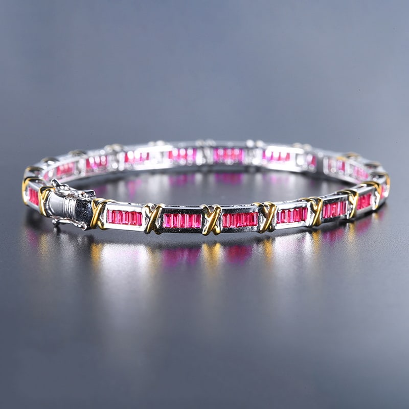 14k Gold 2.95 Ct Natural Ruby Bangle - 4