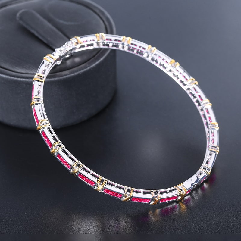 14k Gold 2.95 Ct Natural Ruby Bangle - 5