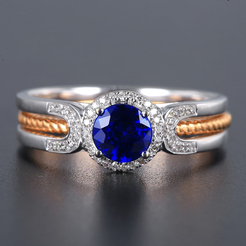 14k Gold 0.72 Ctw Vivid Blue Natural Sapphire & Diamond Ring (1 of 9)