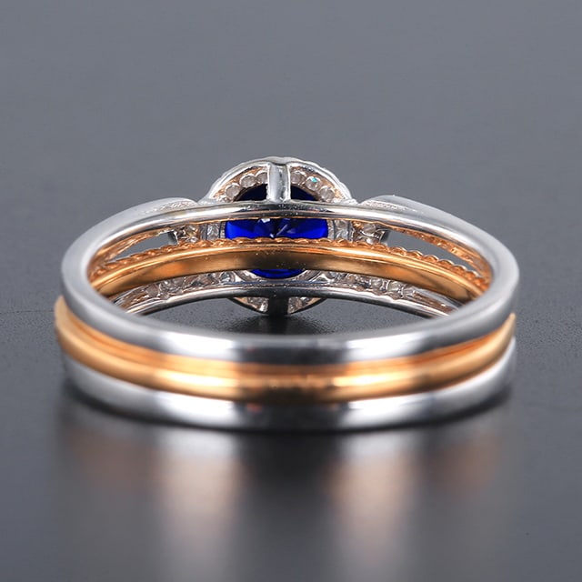 14k Gold 0.72 Ctw Vivid Blue Natural Sapphire & Diamond Ring - 2