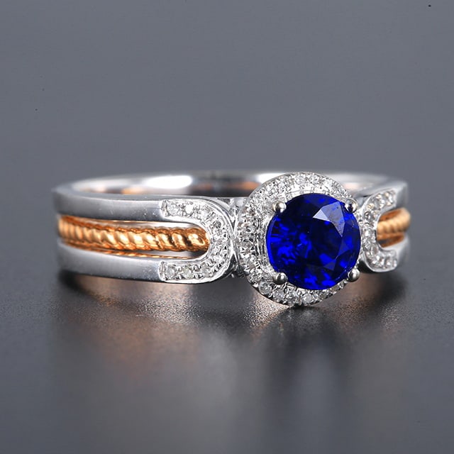 14k Gold 0.72 Ctw Vivid Blue Natural Sapphire & Diamond Ring - 4
