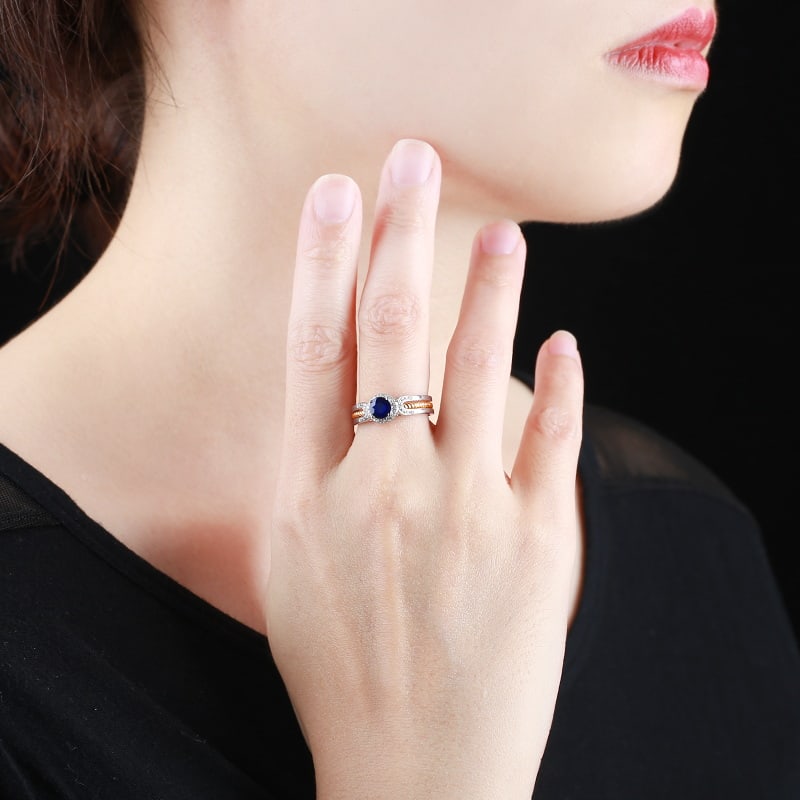 14k Gold 0.72 Ctw Vivid Blue Natural Sapphire & Diamond Ring - 7