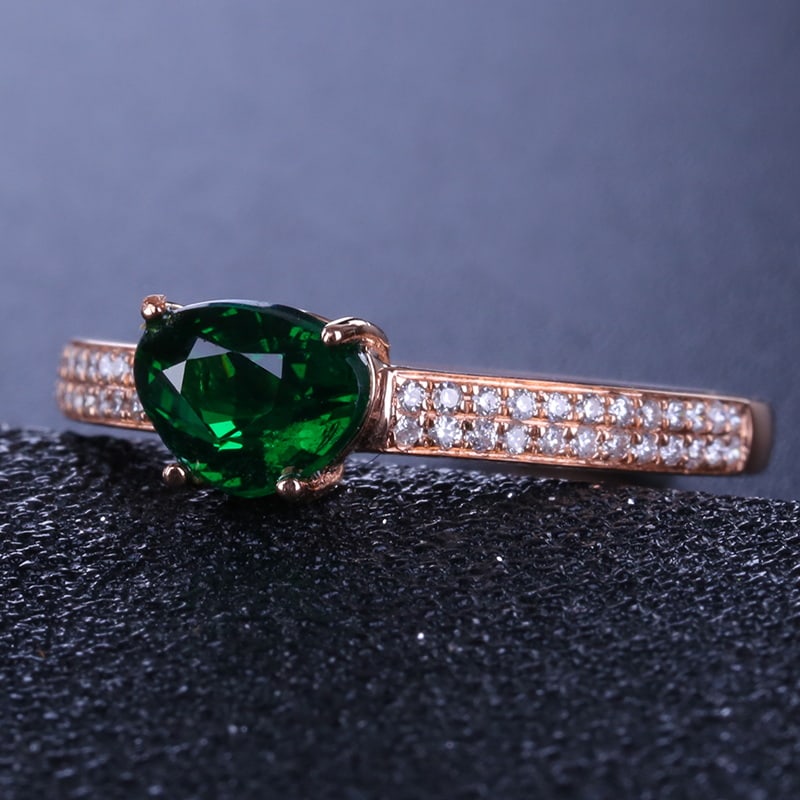 14k Gold 1.15 Ctw Vivid Green Natural Tsavorite & Diamond Ring - 2