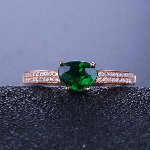 14k Gold 1.15 Ctw Vivid Green Natural Tsavorite & Diamond Ring - 3