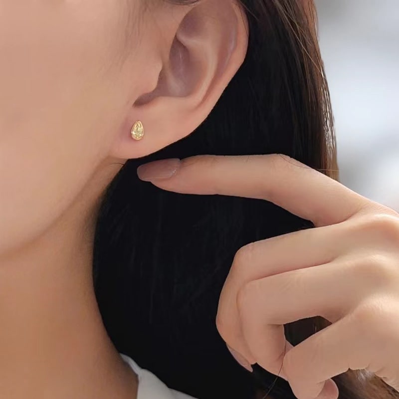 14k Gold 0.6 Ctw Natural Yellow Diamond & Diamond Earrings - 2